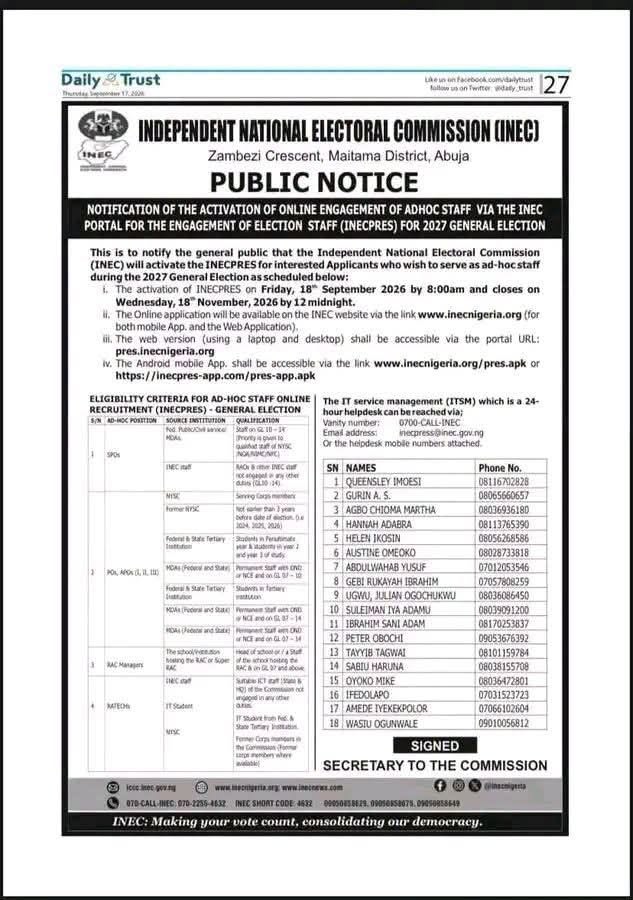 INEC ADHOC RECRUITS